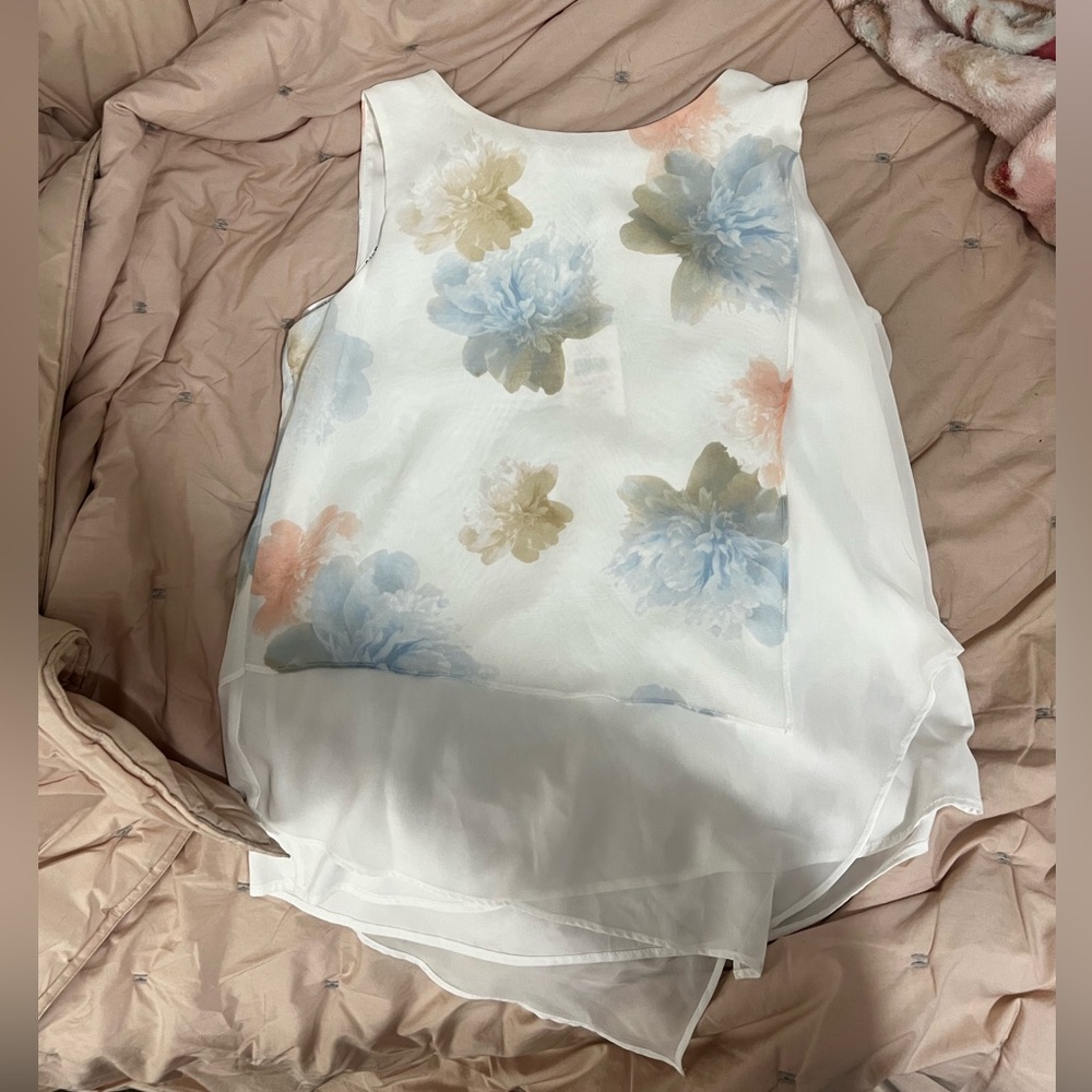 Calvin Klein Floral Blouse - White, Blue, and Beige